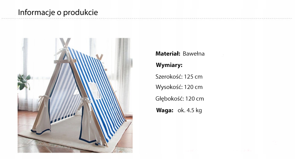 Namiot dla dziecka Tipi 120 cm do domu, działkę - obrazek 12