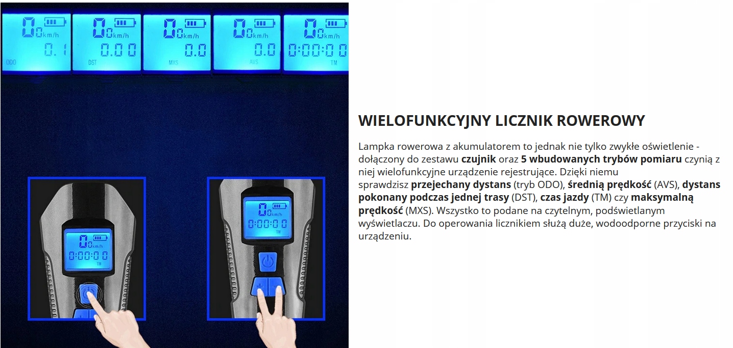 Lampka rowerowa mocny led licznik klakson - obrazek 7