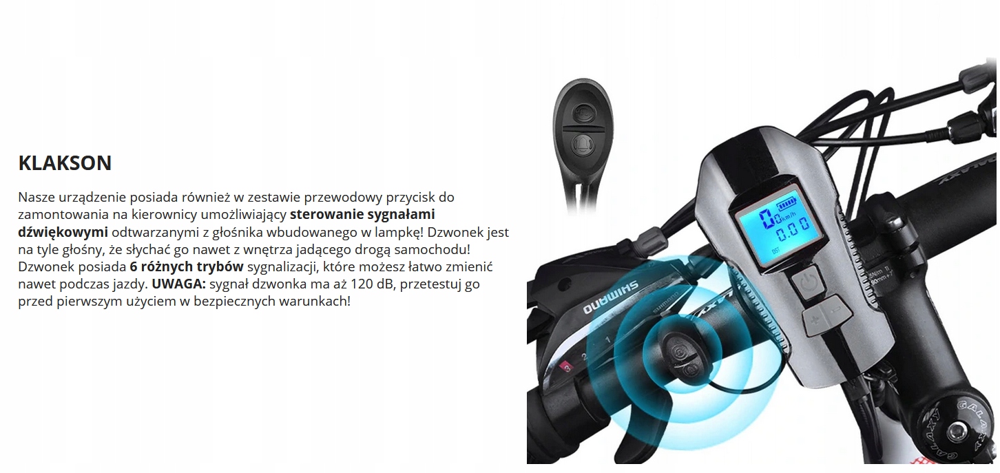 Lampka rowerowa mocny led licznik klakson - obrazek 8