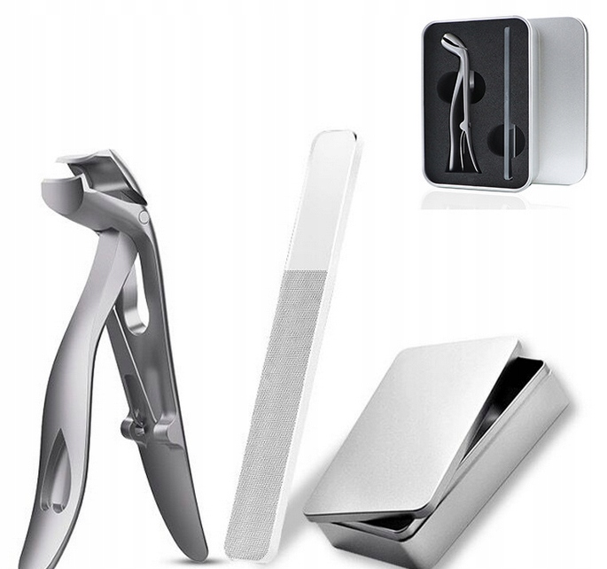 CĄŻKI KĄTOWE DO PAZNOKCI DLA SENIORÓW OBCINACZ + SZKLANY PILNIK + ETUI