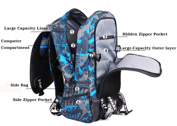 Plecak do szkoły USB odblaski wodoodporny Adventure - obrazek 4