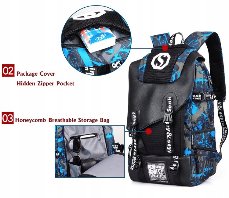 Plecak do szkoły USB odblaski wodoodporny Adventure - obrazek 8