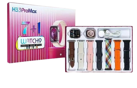 Smartwatch H33 Pro Max 7+1 Watch9 rozmowy bluetooth 7 pasków ip67 silver