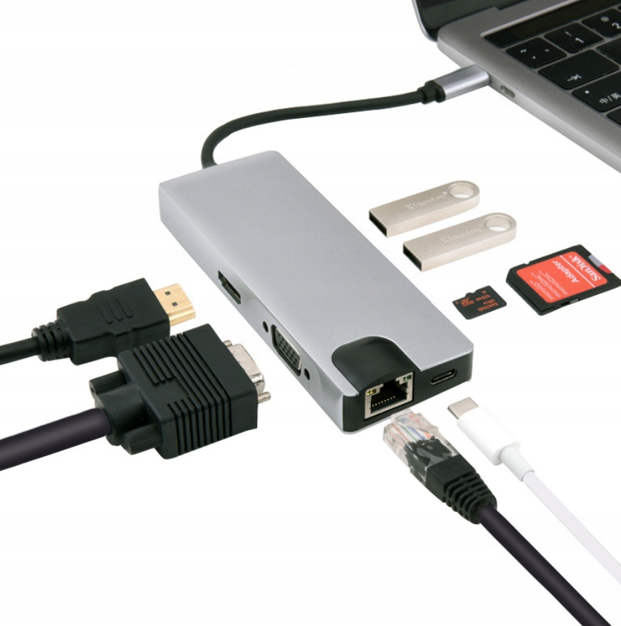 Media-Tech Pro Koncentrator 8w1 Hub USB-C USB 3.0 RJ45 HDMI SD - obrazek 2